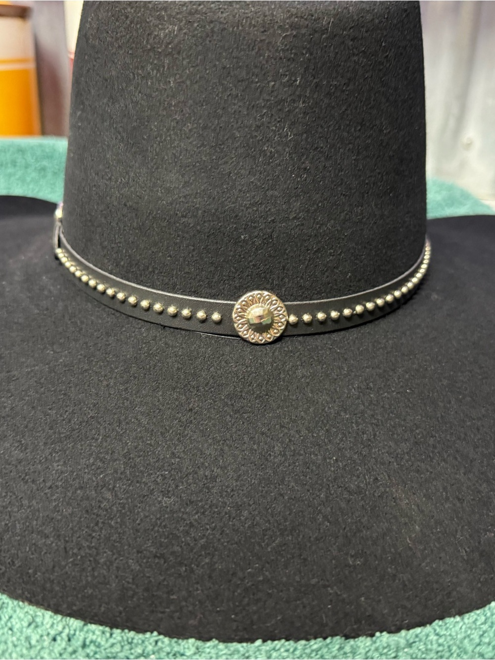 Studded Black Felt Western Hat with Decorative Concho